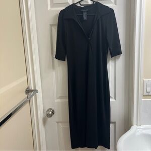 Kenneth Cole Reaction Black Collared Button Up Short Sleeve Midi Dress